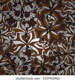 Pictures in brown, black and white colors. Seamless colorfil pattern. Beautiful butterflies flying in the floral jungle design for book pages. Vector illustration. Fantasy nice illustration.