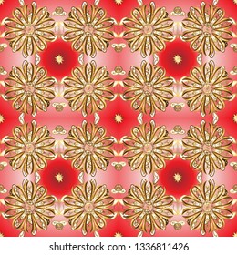 Pictures in brown and pink colors. Brilliant lace, stylized flowers. Oriental style arabesques. Seamless pattern. Cute textured curls. Openwork weaving delicate, nice background. Vector illustration.