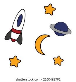 pictures for children's books, moon stars, planets and spaceships