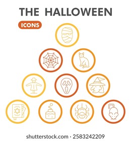 Pictures or collection of Halloween symbols. Signs for site and app with a party theme bubble with linear icons design. Isolated vector graphics on white background