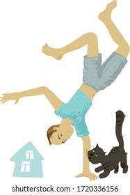 Pictures depicting different everyday activities which can be done at home too. Sport at home.