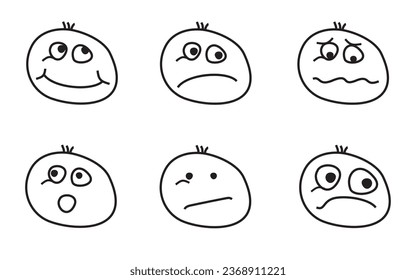 Pictures of emoticons. Sad, funny, surprised emoticon. Vector illustration, eps