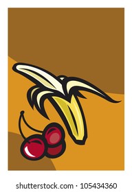 Pictures of food products on colored backgrounds
