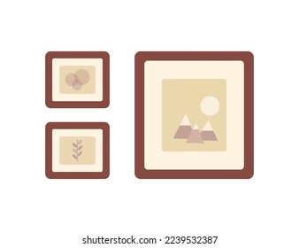 Pictures in frames on white background. Home interior concept. Cartoon flat style. Vector illustration