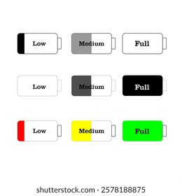 pictures of full, medium and less battery capacity