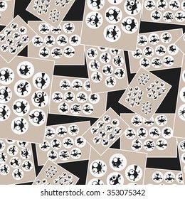 Pictures with funny dancing birds. Seamless pattern. Vector illustration