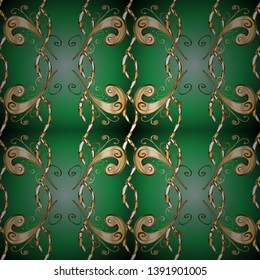 Pictures in green and blue colors. Seamless abstract background with cute elements. Fantasy illustration. Orient vector classic vintage pattern. Orient background.