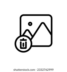 Pictures icon with trash bin symbol line icon vector. Delete, clear symbol image icon. Vector illustration outline pictogram for infographic interface or design graphic