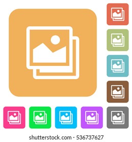 Pictures icons on rounded square vivid color backgrounds.