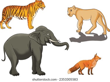 Pictures of jungle animals elephant fox lion tiger
