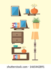 pictures lamp stands with books plant vector illustration