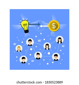 pictures of light bulbs and coins and a few business men and women under them