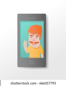 Pictures of men in cell phones paper art cute vector paper cut illustration