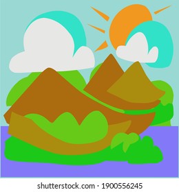 Pictures of mountain and sky scenery, for fairy tale books and children's pictures