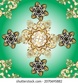 Pictures in neutral, green and blue colors. Oriental style arabesques. Brilliant lace, stylized flowers. Cute textured curls. Vector. Seamless pattern. Openwork weaving delicate, nice background.
