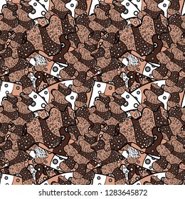 Pictures on a beige, black and brown colors Vector illustration. Seamless pattern Elegant decorative ornament for fashion print, scrapbook, wrapping paper, wallpaper.