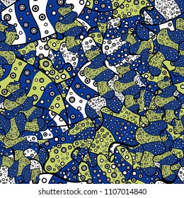 Pictures on a black, blue and neutral colors Vector illustration. Seamless pattern Elegant decorative ornament for fashion print, scrapbook, wrapping paper, wallpaper.