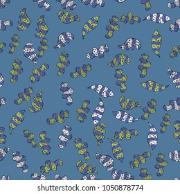 Pictures on a blue, black and green colors Vector illustration. Seamless pattern Elegant decorative ornament for fashion print, scrapbook, wrapping paper, wallpaper.