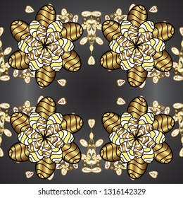 Pictures on a gray, brown and yellow colors Vector illustration. Seamless pattern Elegant decorative ornament for fashion print, scrapbook, wrapping paper, wallpaper.