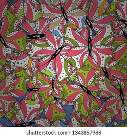 Pictures on a green, pink and white colors Vector illustration. Seamless pattern Elegant decorative ornament for fashion print, scrapbook, wrapping paper, wallpaper.