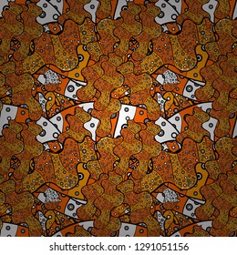 Pictures on a orange, yellow and black colors Vector illustration. Seamless pattern Elegant decorative ornament for fashion print, scrapbook, wrapping paper, wallpaper.