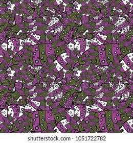 Pictures on a purple, black and green colors Vector illustration. Seamless pattern Elegant decorative ornament for fashion print, scrapbook, wrapping paper, wallpaper.