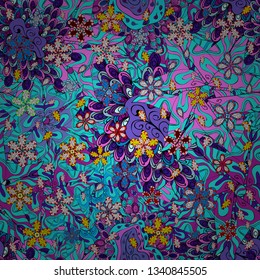 Pictures on a violet, blue and black colors Vector illustration. Seamless pattern Elegant decorative ornament for fashion print, scrapbook, wrapping paper, wallpaper.