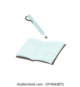 Pictures of an open notebook with a pen. Vector graphics.