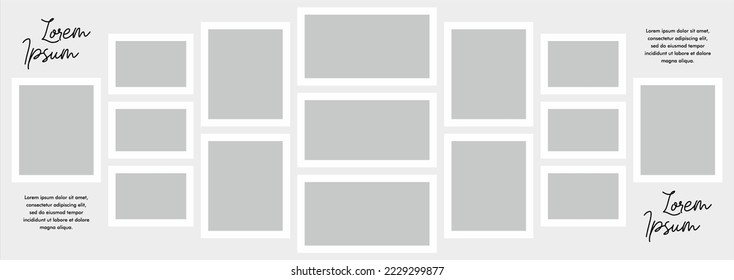 Pictures or photos frame collage. comics page grid layout abstract photo frames and digital photo wall template