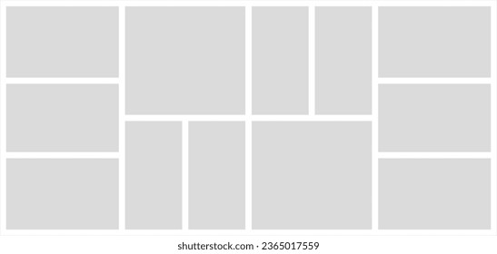 Pictures or photos frame collage. comics page grid layout abstract photo frames and digital photo wall template