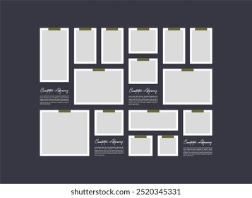 Pictures or photos frame collage. comics page grid layout abstract photo frames and digital photo wall template