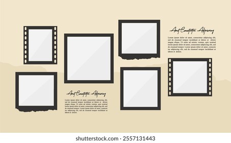 Pictures or photos frame collage. comics page grid layout abstract photo frames and digital photo wall template
