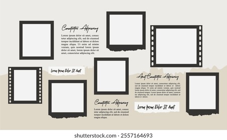 Pictures or photos frame collage. comics page grid layout abstract photo frames and digital photo wall template
