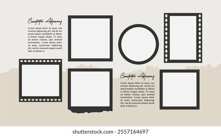 Pictures or photos frame collage. comics page grid layout abstract photo frames and digital photo wall template
