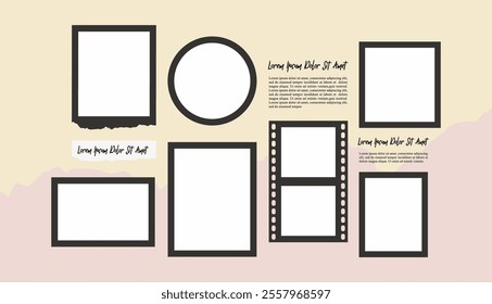 Pictures or photos frame collage. comics page grid layout abstract photo frames and digital photo wall template	