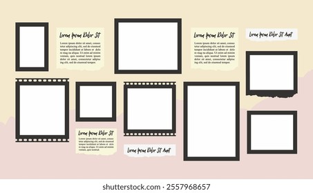 Pictures or photos frame collage. comics page grid layout abstract photo frames and digital photo wall template	
