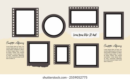 Pictures or photos frame collage. comics page grid layout abstract photo frames and digital photo wall template