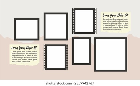 Pictures or photos frame collage. comics page grid layout abstract photo frames and digital photo wall template