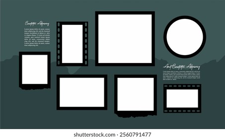 Pictures or photos frame collage. comics page grid layout abstract photo frames and digital photo wall template