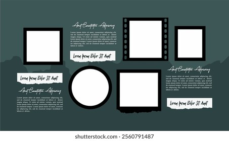 Pictures or photos frame collage. comics page grid layout abstract photo frames and digital photo wall template