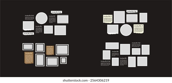 Pictures or photos frame collage. comics page grid layout abstract photo frames and digital photo wall template