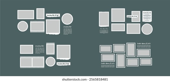 
Pictures or photos frame collage. comics page grid layout abstract photo frames and digital photo wall template
