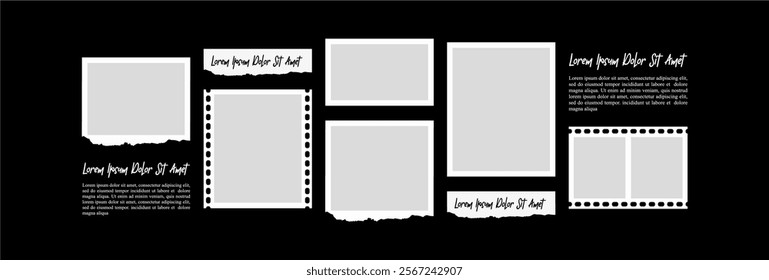 Pictures or photos frame collage. comics page grid layout abstract photo frames and digital photo wall template