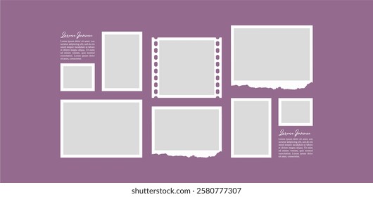 Pictures or photos frame collage. comics page grid layout abstract photo frames and digital photo wall template