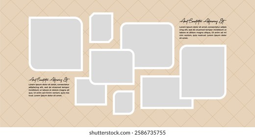 Pictures or photos frame collage. comics page grid layout abstract photo frames and digital photo wall template