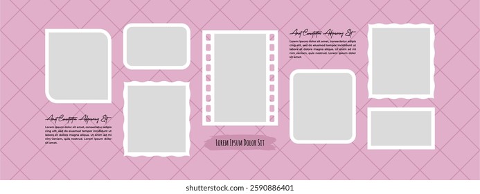 Pictures or photos frame collage. comics page grid layout abstract photo frames and digital photo wall template