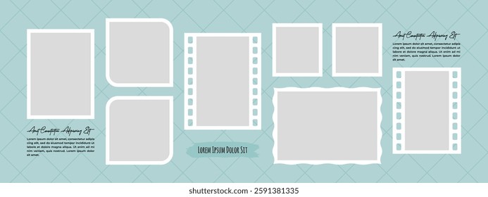 Pictures or photos frame collage. comics page grid layout abstract photo frames and digital photo wall template