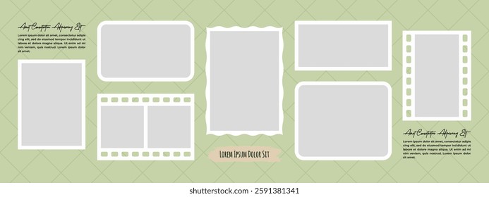 Pictures or photos frame collage. comics page grid layout abstract photo frames and digital photo wall template