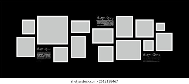 Pictures or photos frame collage. comics page grid layout abstract photo frames and digital photo wall template