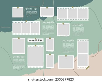 Pictures or photos frame collage, page grid layout abstract photo frames and digital photo wall template